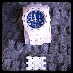 White/ Navy Swatch Watch Chronograph
